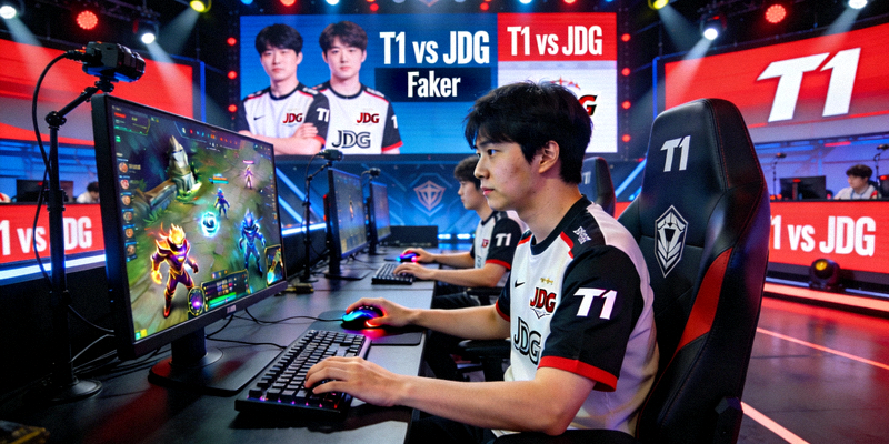 LOL全球总决赛T1对阵JDG比赛画面 - Faker选手正在操作